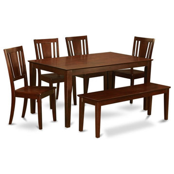 East West Furniture Capri 6-piece Wood Kitchen Table Set in Mahogany