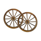 24" Wooden Wagon Wheels, Steel-Rimmed Wooden Wagon Wheels, Set of 2