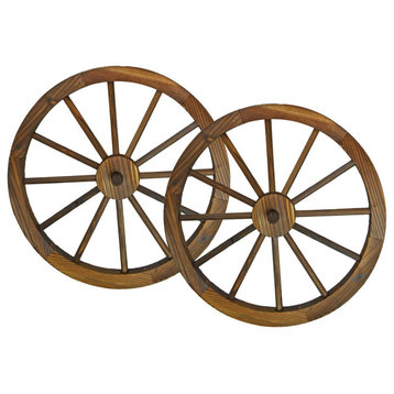 24" Wooden Wagon Wheels, Steel-Rimmed Wooden Wagon Wheels, Set of 2