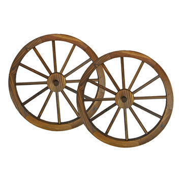 24" Wooden Wagon Wheels, Steel-Rimmed Wooden Wagon Wheels, Set of 2