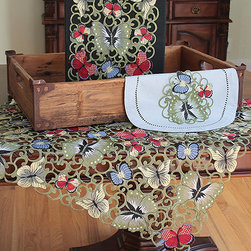 Xia Home Fashions - Butterflies Embroidered Cutwork Collection Set of 4 Round Doily - Kitchen And Table Linens