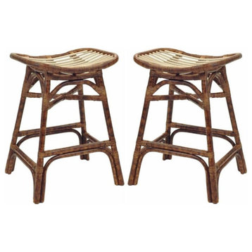 Home Square Beyla 24" Backless Saddle Counter Stool in Brown - Set of 2