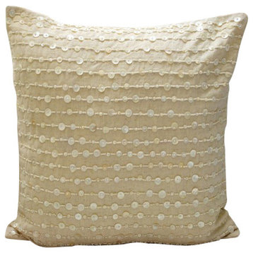 Ecru Beige Euro Pillow Cover Zipper Cotton Linen 24x24 Pearl, Adornment