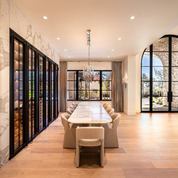 Luxury Modern Wine Wall Display with White Oak Cabinetry and Integrated LEDs