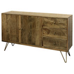 Stylecraft - Driver 3 Drawer Credenza - The Sebastian credenza features two doors on one side, and three drawers on the other side. This piece is made of mango wood and supported by on-trend midcentury styled hairpin legs. For any modern living room or bedroom, it's a welcome addition that provides plenty of storage and style.