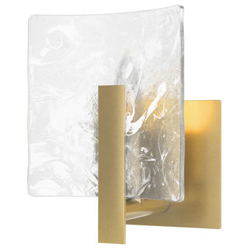 Arc Small 1-Light Bath Sconce, Modern Brass, White Swirl Glass