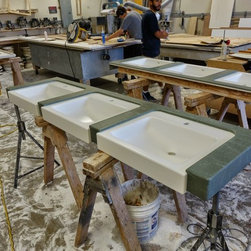 Corian Glacier White and Verde vanity top. - Vanity Tops And Side Splashes