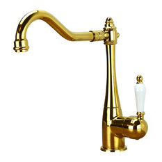 Enki Helena Traditional Single Ceramic Kitchen Sink Mixer Tap, Gold Brass