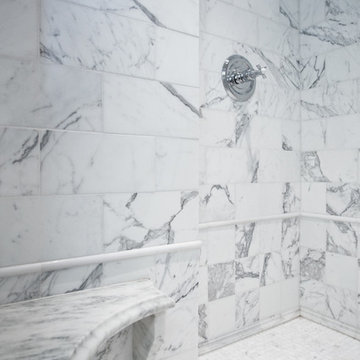 Marble Walk In Shower with Bench Seat St. Louis, MO