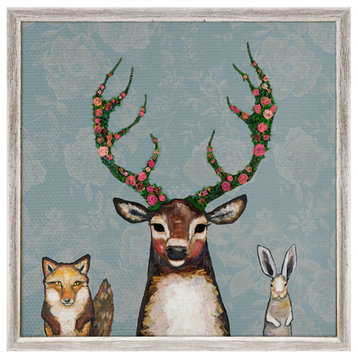 "Fox, Buck and Hare, Floral" Mini Framed Canvas by Eli Halpin