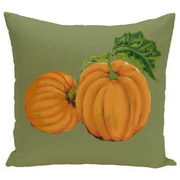 Pumpkin Patch Holiday Print Pillow, Green, 16"x16"