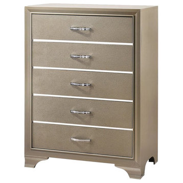 Benzara BM215532 Five Drawer Wooden Chest with Polished Metallic Pulls