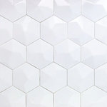 WALLANDTILE - Snow White 3D 2" Hexagon Polished Porcelain Mosaic, 50 Sq Ft. - This Snow White Hexagon Porcelain Mesh-Mounted Mosaic Floor and Wall Tile comes in 1 sq. ft. sections for ease of installation and offers a lovely marble look with stunning whites in stunning 3D surface that delivers class and graceful style in durable po