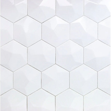 Snow White 3D 2" Hexagon Polished Porcelain Mosaic, 50 Sq Ft.