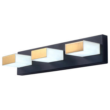 3-Light Black and Gold LED Wall Light Modern Bathroom Vanity Light