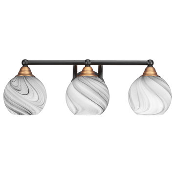 Paramount 3-Light Bath Bar, Matte Black & Brass, 5.75" Onyx Swirl Glass