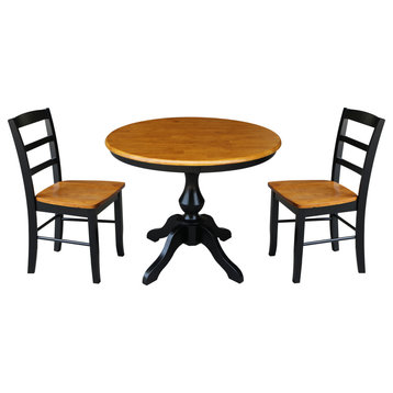 36" Round Top Pedestal Table - With 2 Madrid Chairs, Black/Cherry