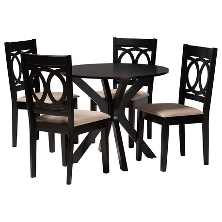 Modern Beige Fabric and Espresso Brown Finished Wood 5-Piece Dining Set