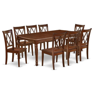 East West Furniture Dover 9-piece Wood Dining Room Table Set in Mahogany