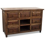 FoxDen Decor - Christina Marie with Barnwood Vanity, 55"x20"x32", Single Sink - This barnwood vanity has 7 drawers, with the middle top being false to allow for plumbing. The other 6 drawers are fully functional, leaving plenty of space for storage. The 2 cubbies in the center are perfect for towels or other decor. The reclaimed wood is 100% old wood that comes from old barns and corrals. The wood will have some wear and tear marks and possibly a few old nail holes. It is sanded down to a smooth, buttery finish. A hand rubbed paste wax is applied to the entire piece to protect and help seal the wood. We create each and every item by hand when ordered, so please expect slight variations in style and color.