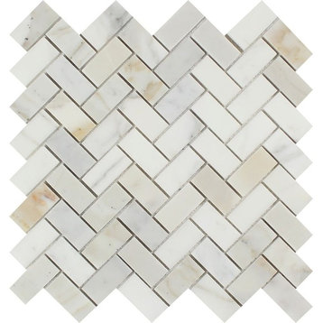Calacatta Florence Herringbone Mosaic, 1x2, Honed Mosaic Tiles