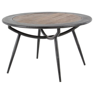 Medium Gray and Brown Wood and Iron Round Coffee Table, 30"x17"