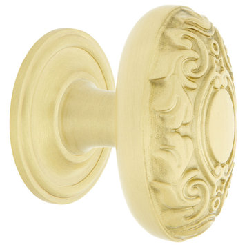 Victorian Brass 1 3/4" Cabinet Knob With Classic Rose, Satin Brass