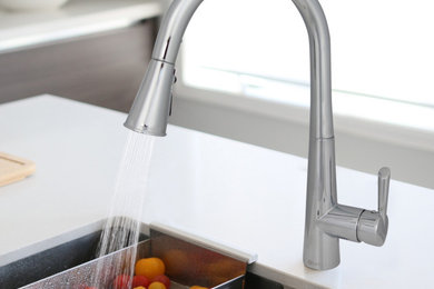 Single-Handle Stainless Steel High Arch Kitchen Faucet w/Pull Down Dual-Function