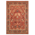 Bareens Designer Rugs - Antique Vegetable Dyed Shahid Rust/Blue Wool Rug - 8'2'' x 10'4'' - Designed with mesmerizing intricacy and gorgeous color palette, this hand-knotted masterpiece demonstrates the beauty and electrifying thrill of Pak Persian art. These meticulously hand-knotted Pak-Persian rug is made with pure wool and features breathtaking traditional, transitional, and tribal designs in bold luxurious color pallets. Known for their intricate designs these rugs are a reproduction of Persian rugs, made in Pakistan with unique Mughal designs. Made by master weavers using the same Persian texture, design and dying technique, we wanted to produce the most significant manifestation of Persian art, life, and culture. This rug is most famous for its exceptional quality, incredible designs, patterns, and vibrant rich color. Pak-Persian rugs made with Persian weave with high knot counts, which enables the high intricacy and detail found in the patterns are also referred to as "State of art", each color adds a rich beautiful detail in the artwork of this rug. The design, color, and beautiful chromatic composition with a vibrant sheen with intricate designs, exude beauty, elegance, and quality make this rug a masterpiece of its own.