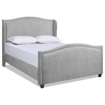 Carmen Queen Upholstered Wingback Panel Bed Frame Silver Grey Polyester