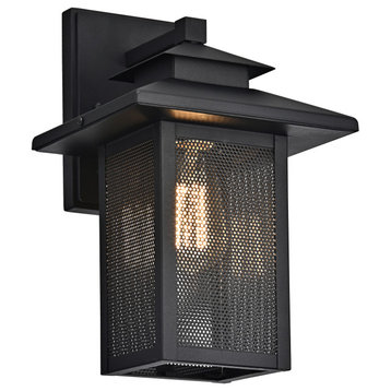 CHLOE Lighting Ironclad Transitional 1-Light Textured Black Outdoor Wall Sconce