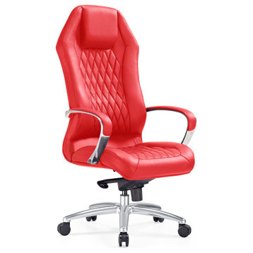 Modern Ergonomic Sterling Leather Executive Chair with Aluminum Base, Red