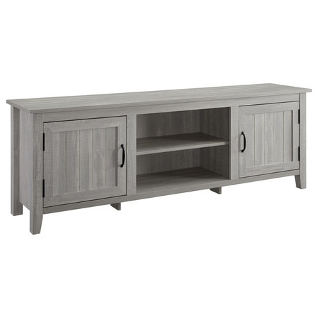 70" Farmhouse TV Stand Storage Console With Side Beadboard Doors, Stone Gray