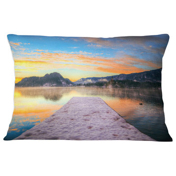 Bled With Lake in Winter Slovenia Bridge Throw Pillow, 12"x20"