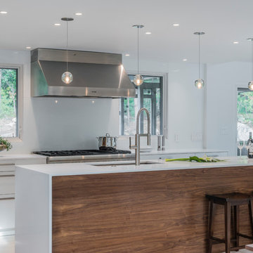Modern Bedford, MA kitchen with hardwood accents