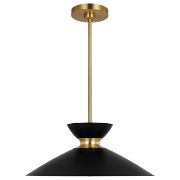 Heath One Light Pendant in Midnight Black and Burnished Brass