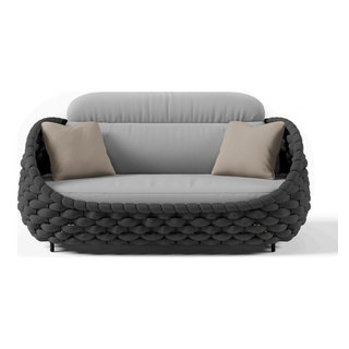 4 Pieces Textilene Rope Woven Outdoor Sectional Sofa Set With Round ...