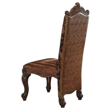 ACME Versailles Faux Leather Dining Side Chair in 2 Tone Brown Set of 2