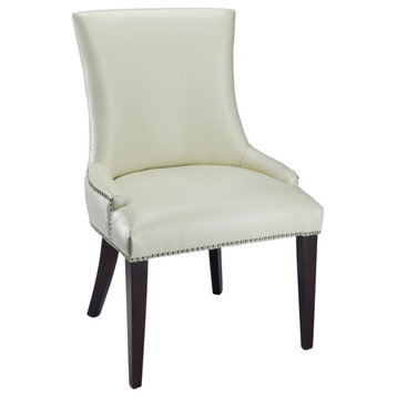 Safavieh Becca Dining Chair With Silver Nail Heads, Flat Cream, Material Leather