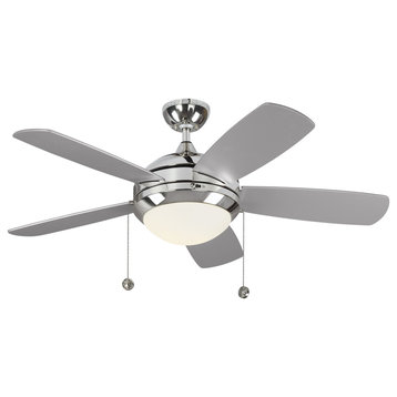 44" Discus Classic Ceiling Fan, Polished Nickel/Matte Opal