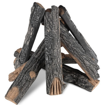 VEVOR 8 Pcs Oak Logs Gas Fireplace Ceramic Logs Heat-Resistant Indoor or Outdoor