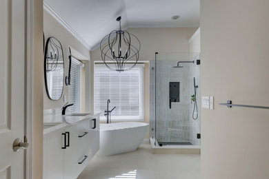 Example of a trendy bathroom design in Detroit