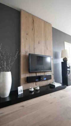 Wooden wall feature for TV | Houzz UK