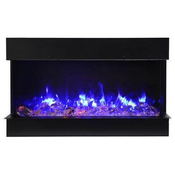 30" unit – 10 5/8" in depth 3 sided glass fireplace