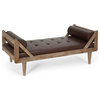 Huller Rustic Tufted Double End Chaise Lounge, Dark Brown/Natural, Faux Leather