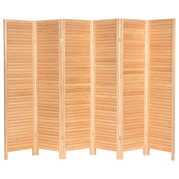 6' Tall Wooden Louvered Room, Natural, 6 Panel