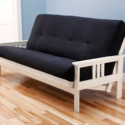 Monterey Antique White Futon Frame with Futon Mattress in Suede Black - Futon Frames