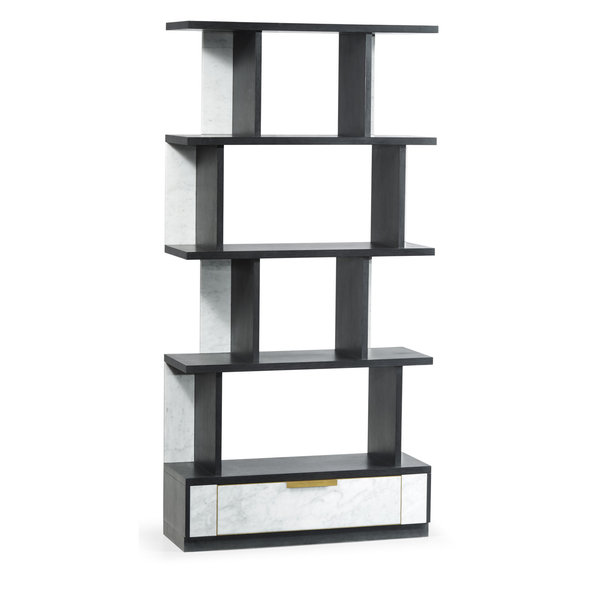 Contemporary Four-Tier Ebonised Oak and White Calcutta Marble Etagere