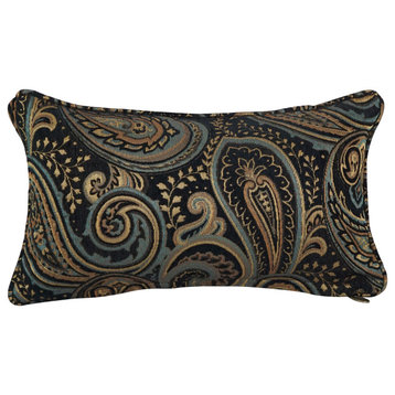 18" Double-Corded Patterned Jacquard Chenille Throw Pillow, Black Paisley