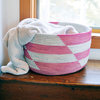 Pink & White Herringbone Knitting Basket